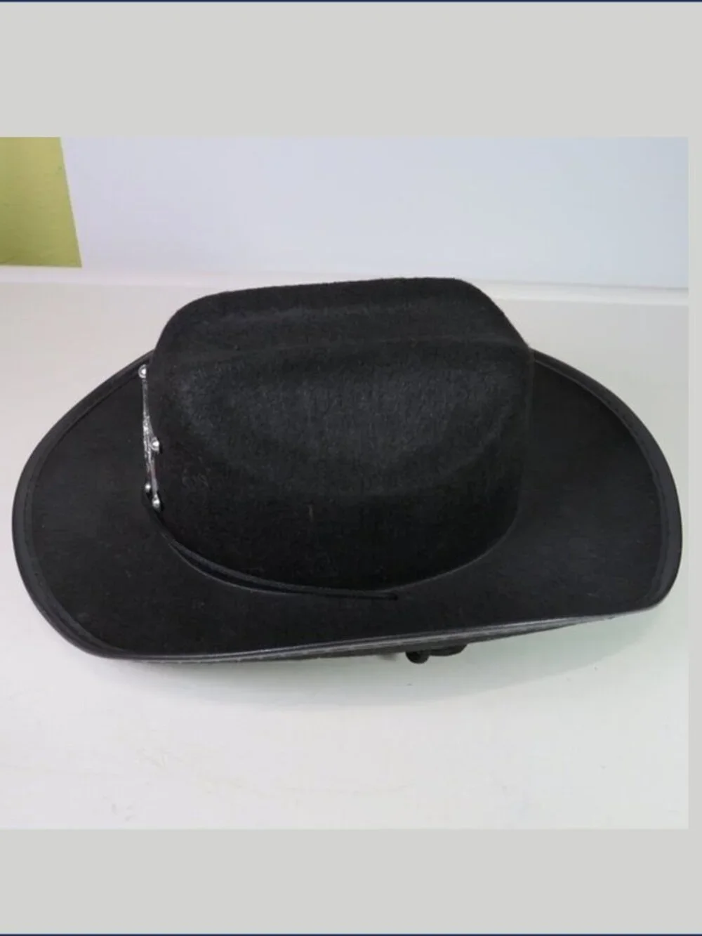 Vintage Kids Black Cowboy Hat Silver Deputy Sheriff Badge Felt Western Costume